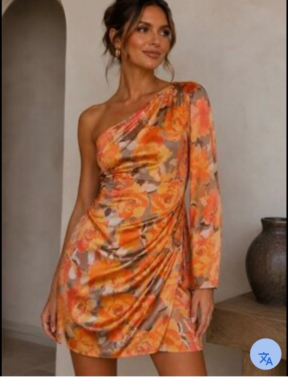 One-Shoulder Floral Mini Dress in Orange